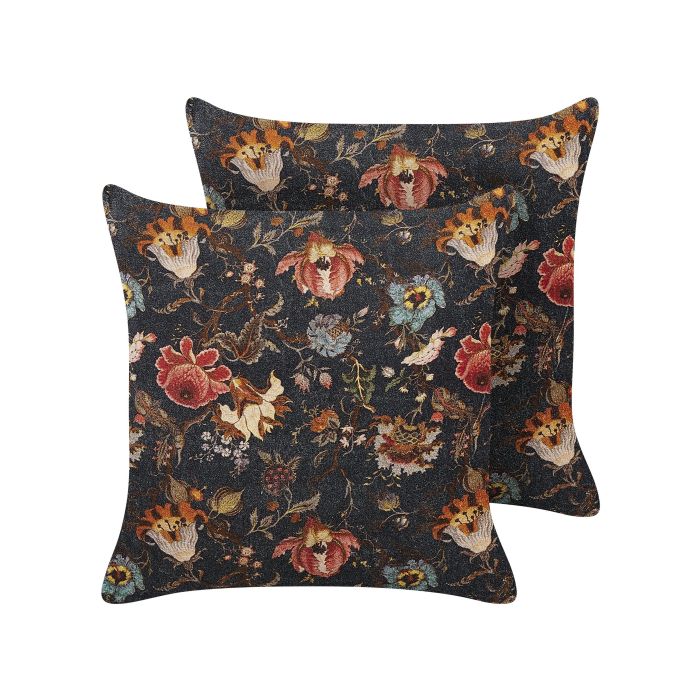 Set of 2 Velvet Cushions with Flower Pattern 45x45cm Multicolour