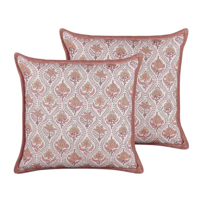 Set of 2 Cotton Cushions Flower Pattern 45x45cm Red and White