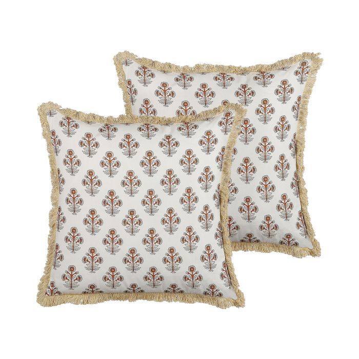 Set of 2 Cotton Cushions Flower Pattern 45x45cm White