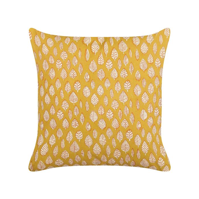 Cotton Cushion Leaf Pattern 45x45cm Yellow