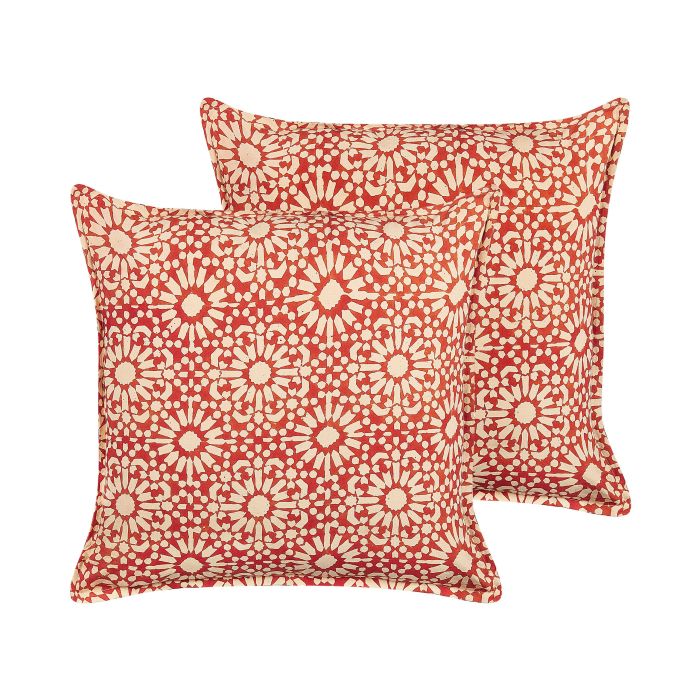 Set of 2 Cotton Cushions Geometric Pattern 45x45cm Red