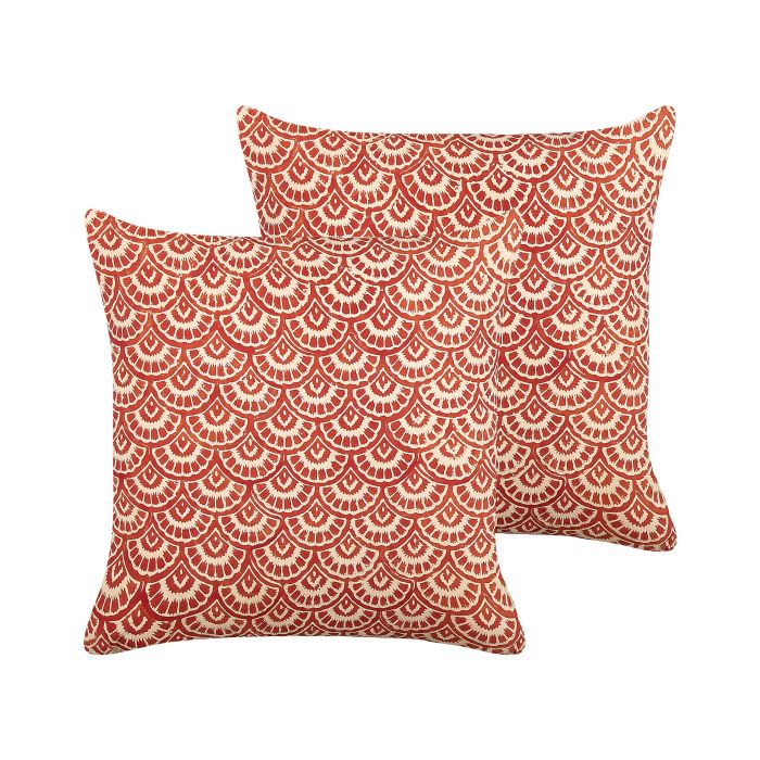 Set of 2 Cotton Cushions Geometric Pattern 45x45cm Red