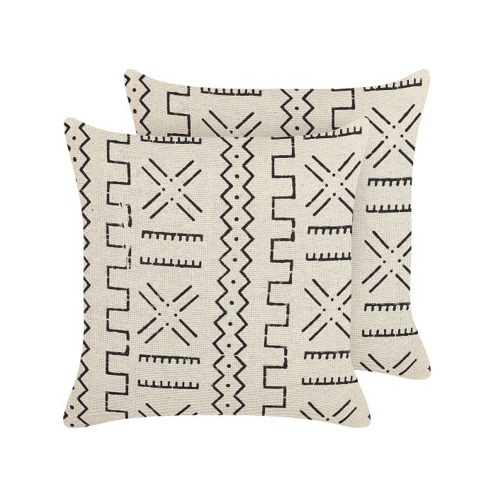 Set of 2 Cotton Cushions Geometric Pattern 45x45cm White and Black