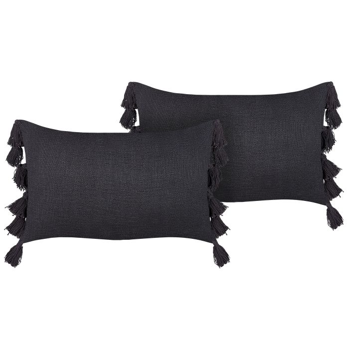 Set of 2 Cotton Cushions With Tassels 35x55cm Grey