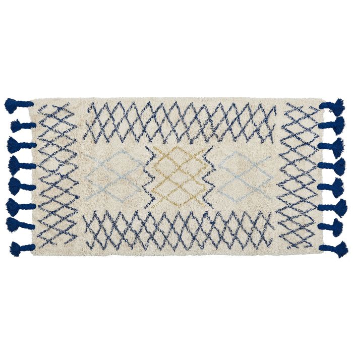 Cotton Area Rug 80x150cm Beige and Blue