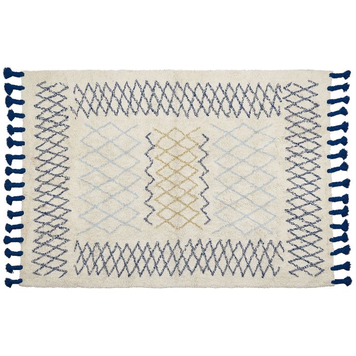 Cotton Area Rug 160x230cm Beige and Blue