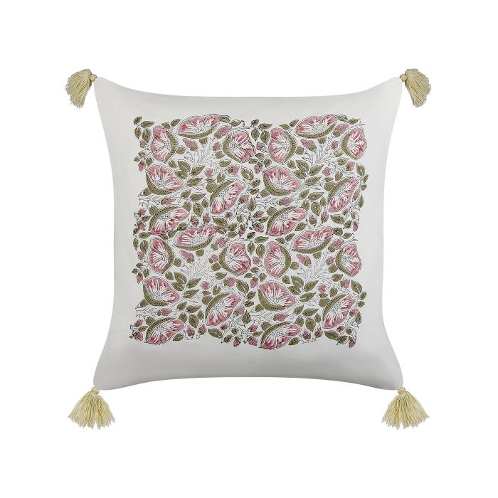 Cotton Cushion Floral Pattern with Tassels 45x45cm Multicolour