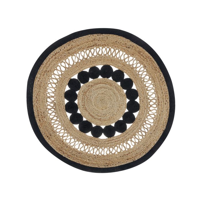 Round Jute Area Rug 120cm Beige and Black