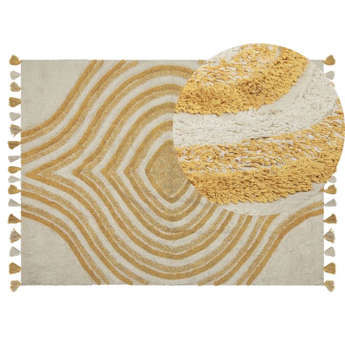 Cotton Area Rug 140x200cm Beige and Yellow