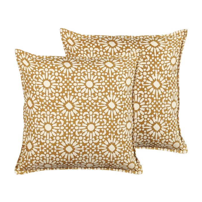 Set of 2 Cotton Cushions Geometric Pattern 45x45cm Beige