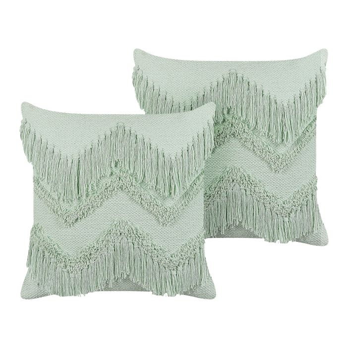 Set of 2 Cotton Cushions with Tassels 45x45cm Light Green