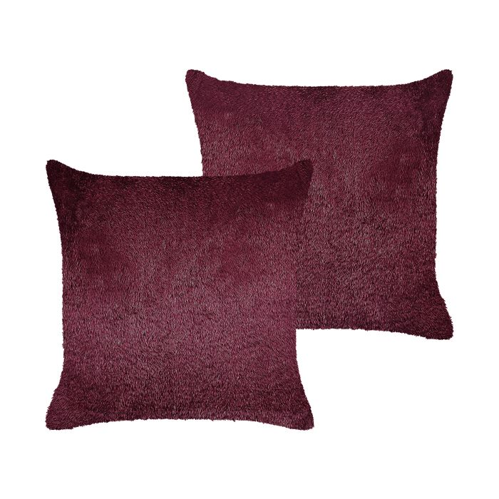 Set of 2 Faux Fur Cushions 45x45cm Burgundy