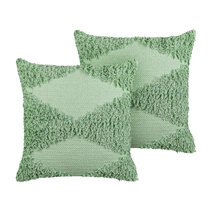 Set of 2 Tufted Cotton Cushions 45x45cm Green