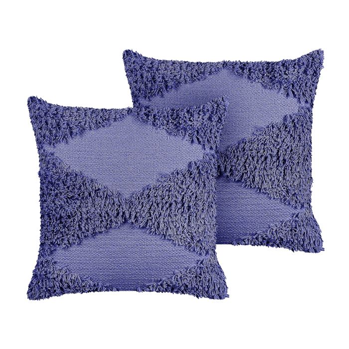 Set of 2 Tufted Cotton Cushions 45x45cm Violet