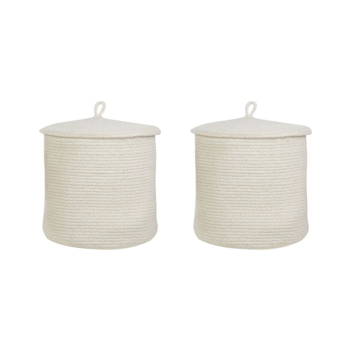 Set of 2 Cotton Baskets with Lids Off - White