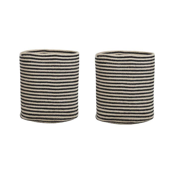Set of 2 Cotton Baskets Beige and Black