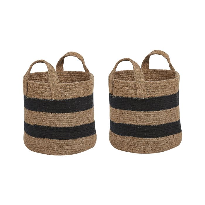 Set of 2 Jute Baskets Beige and Black