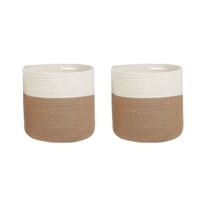 Set of 2 Cotton Baskets Beige and White