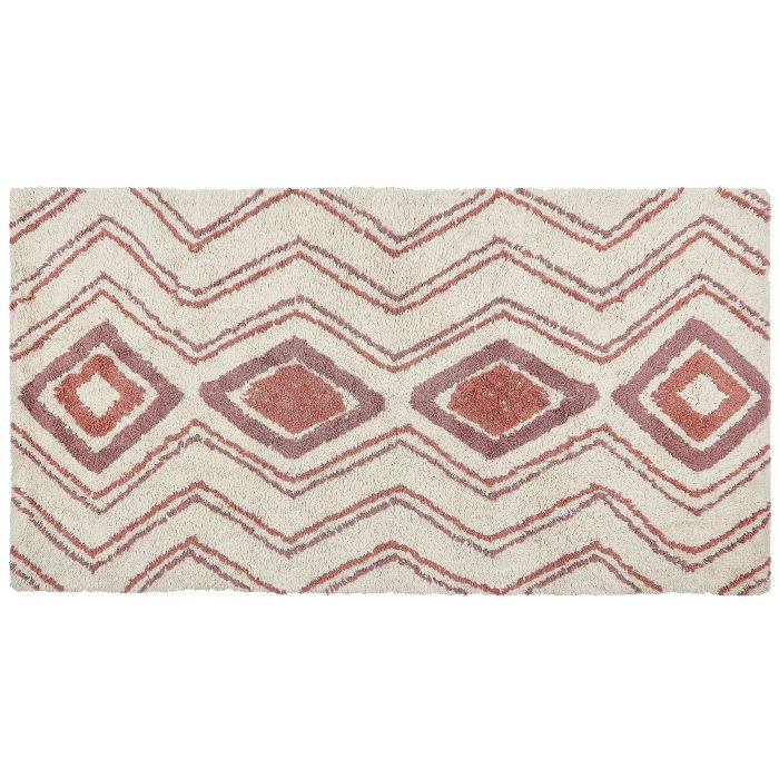 Cotton Area Rug 80x150cm Beige and Pink