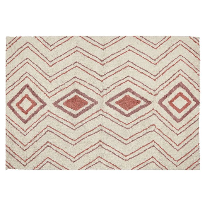 Cotton Area Rug 140x200cm Beige and Pink
