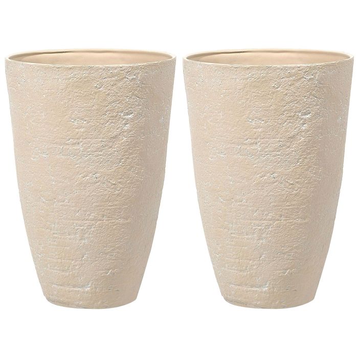 Set of 2 Plant Pots 51 x 51 x 71 cm Beige CAMIA