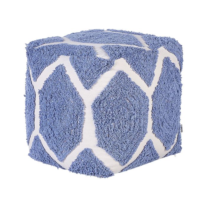 Cotton Pouffe 40 x 40 cm Beige and Blue ROJHAN