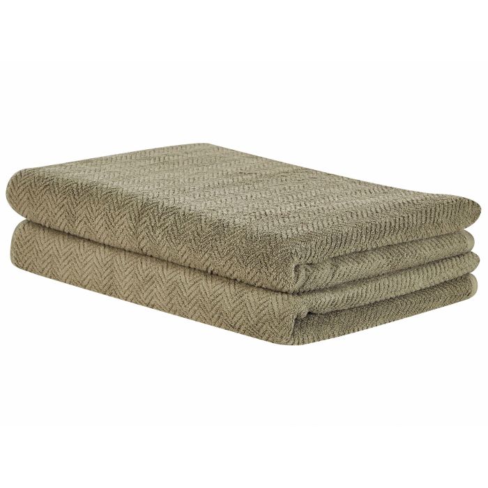 Set of 2 Cotton Terry Towels Green MITIARO