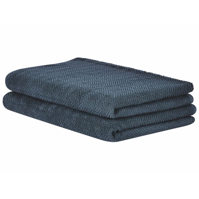 Set of 2 Cotton Terry Towels Dark Blue MITIARO