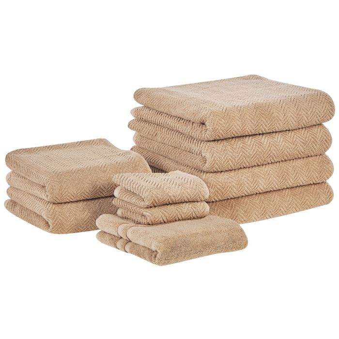 Set of 9 Cotton Terry Towels Beige MITIARO