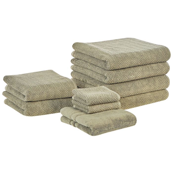 Set of 9 Cotton Terry Towels Green MITIARO