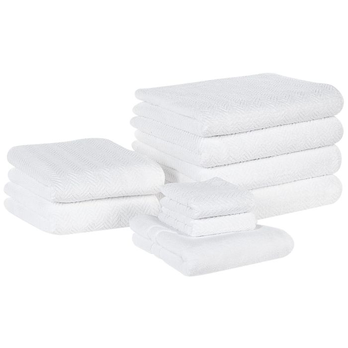 Set of 9 Cotton Terry Towels White MITIARO
