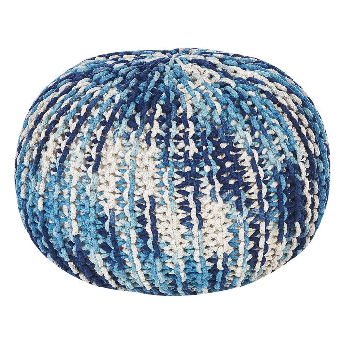 Cotton Knitted Pouffe 50 x 35 cm White and Blue CONRAD
