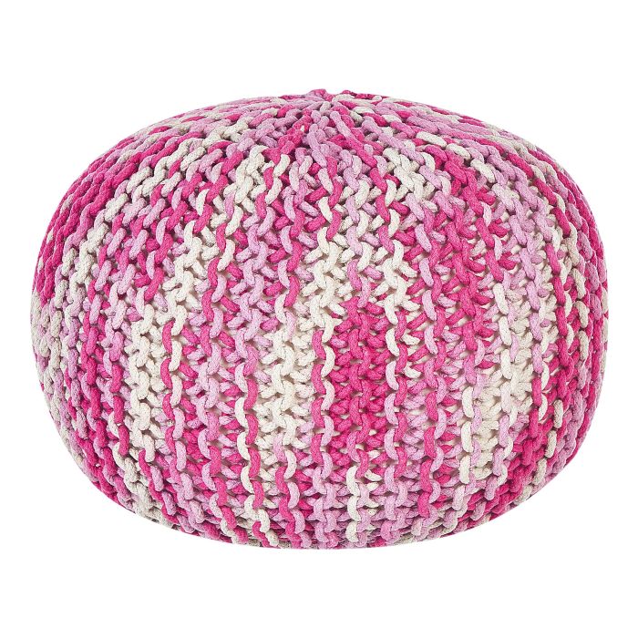Cotton Knitted Pouffe 50 x 35 cm White and Pink CONRAD