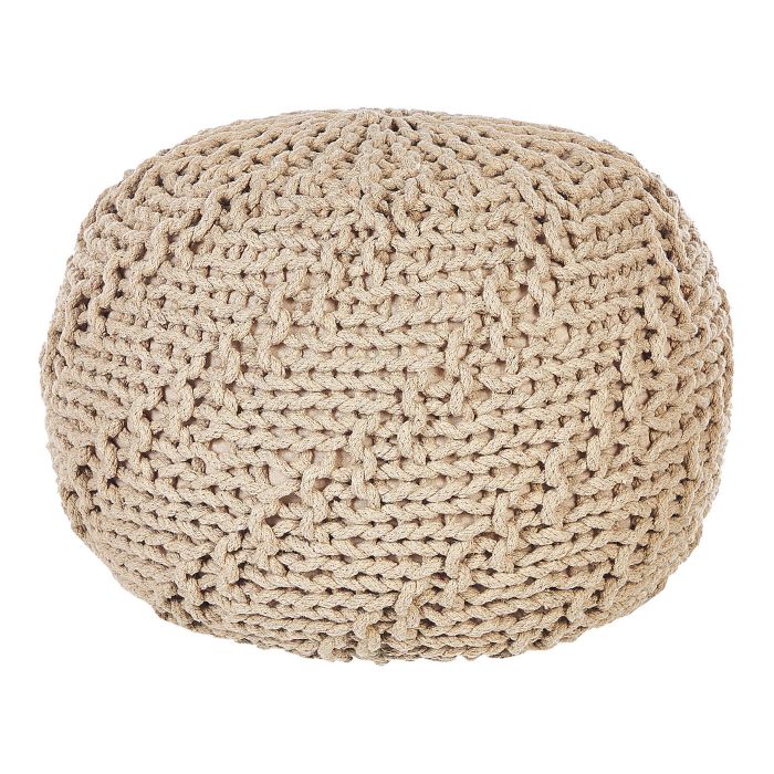 Cotton Knitted Pouffe 50 x 35 cm Beige PRIENE