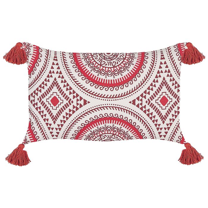 Cotton Cushion Oriental Pattern 30x50cm Red and White