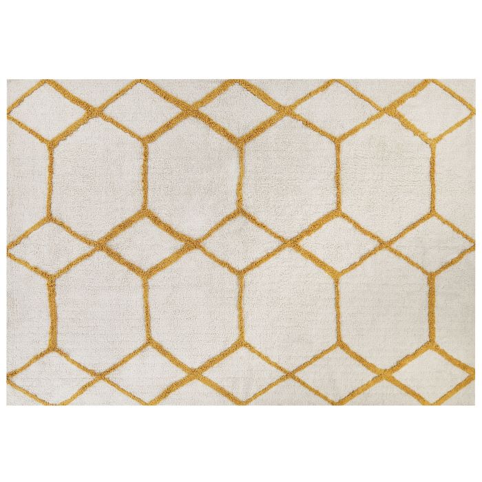 Shaggy Cotton Area Rug 160x230cm Off - White and Yellow