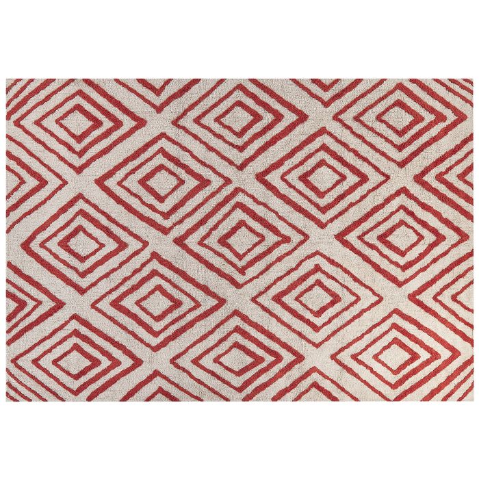 Shaggy Cotton Area Rug 160x230cm Off - White and Red