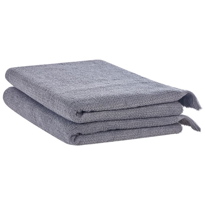 Set of 2 Cotton Terry Towels Grey ATIU