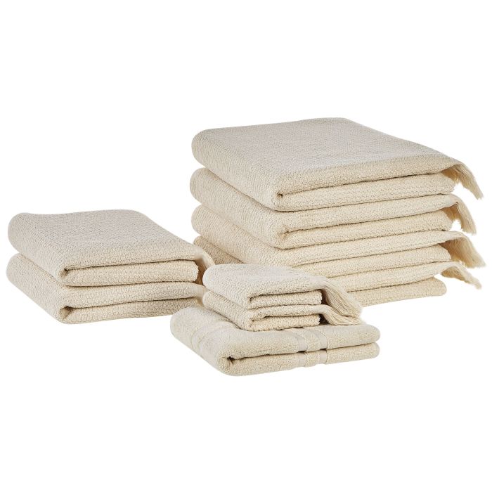 Set of 9 Cotton Terry Towels Beige ATIU