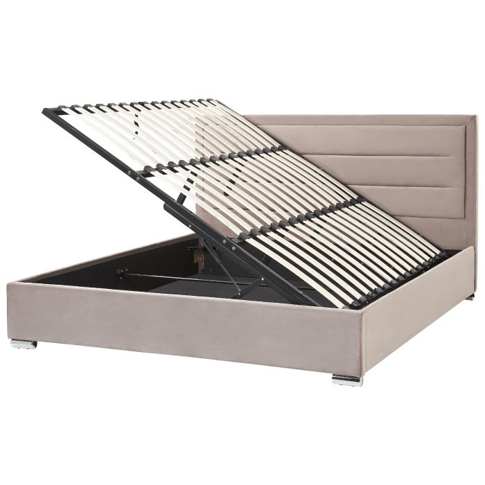 Velvet EU Super King Size Ottoman Bed Taupe ROUEN