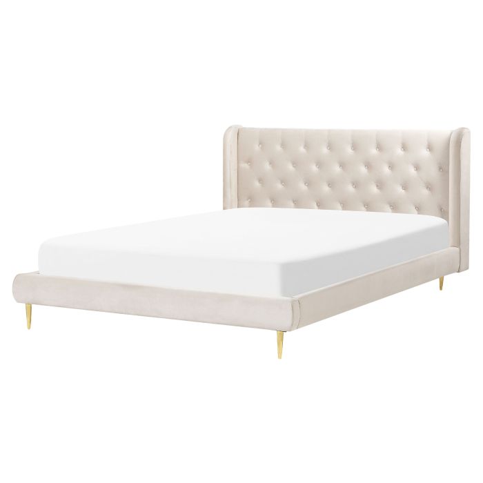 Velvet EU King Size Bed Beige FORBACH