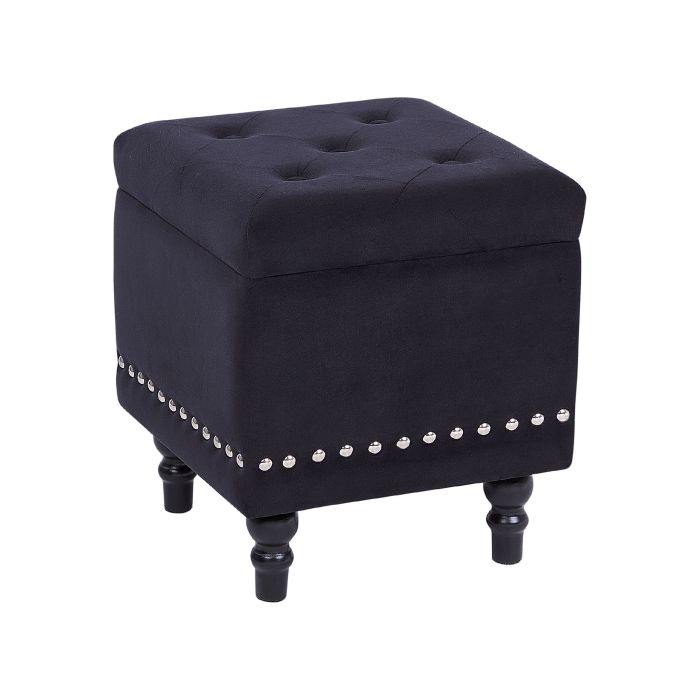 Velvet Footstool with Storage Black LORETTO
