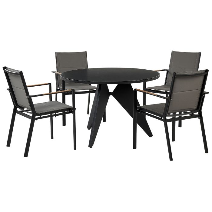4 Seater Aluminium Garden Dining Set Black with Grey OLMETTO/BUSSETO