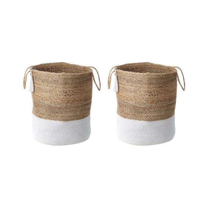 Set of 2 Jute Baskets White and Beige
