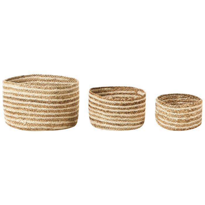 Set of 3 Jute Baskets Natural and Beige