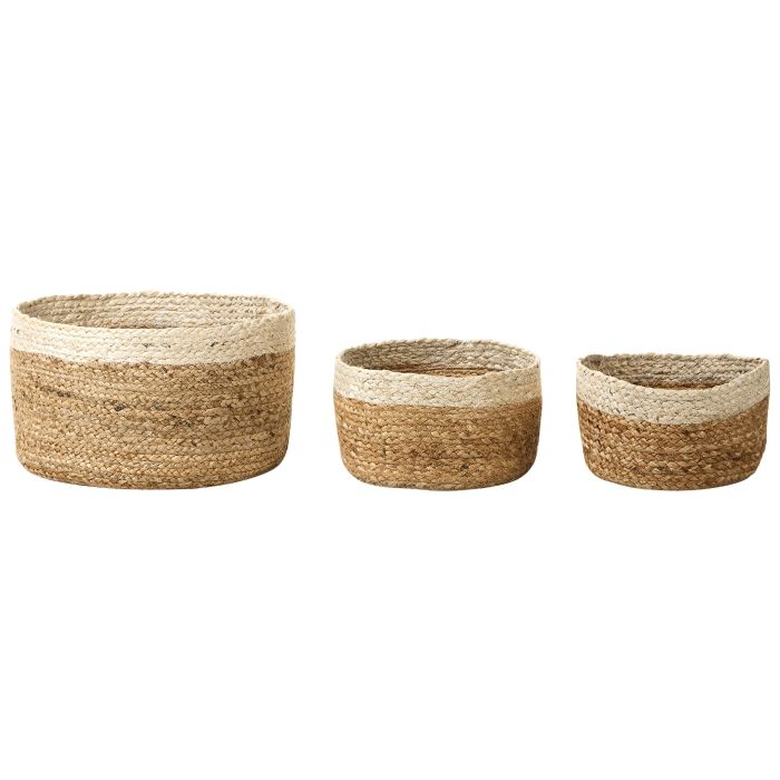 Set of 3 Jute Baskets Natural and Beige