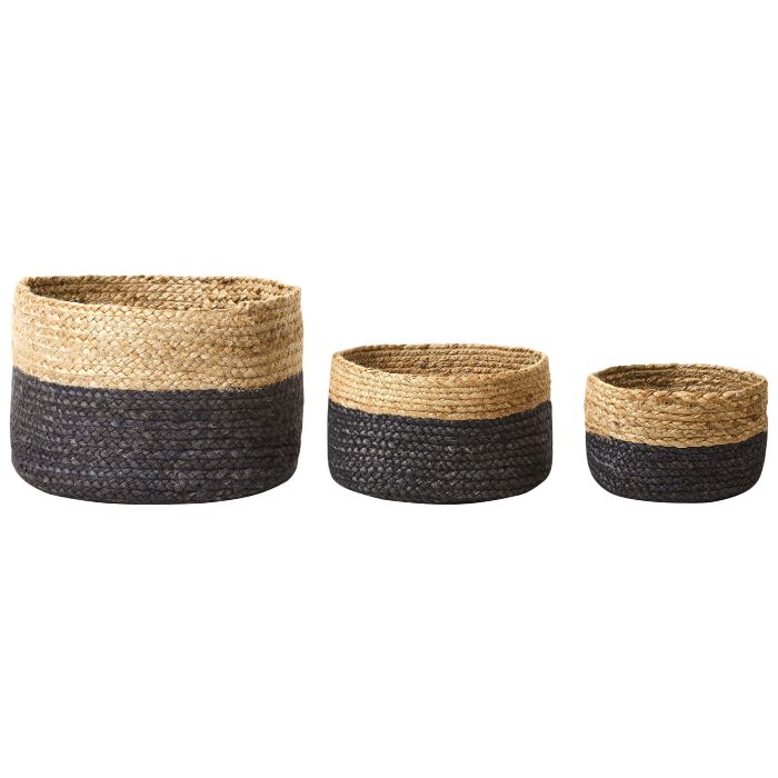 Set of 3 Jute Baskets Natural and Black