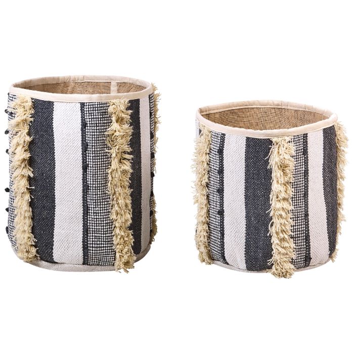 Set of 2 Cotton Baskets Beige and Grey