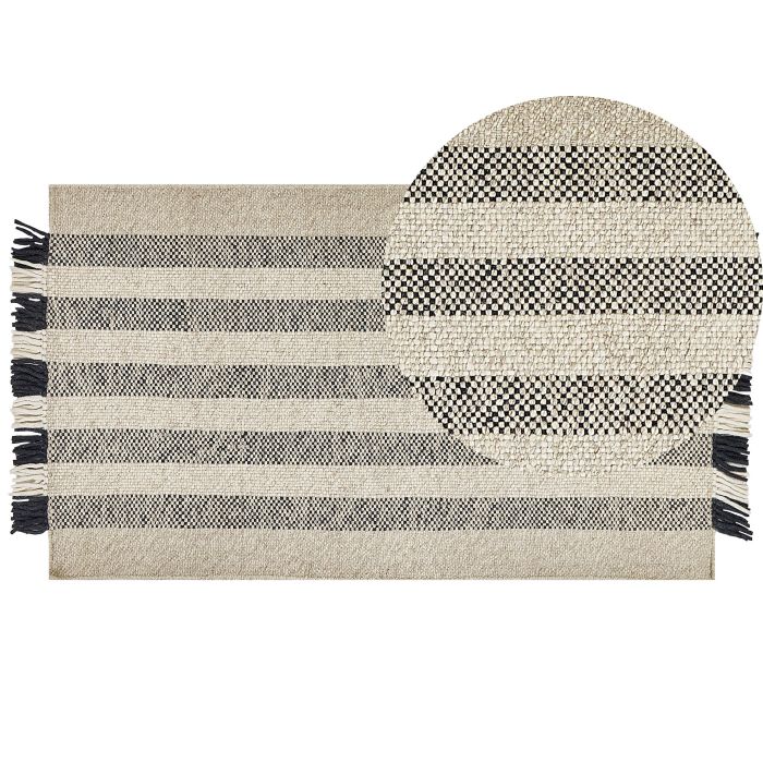 Wool Area Rug 80x150cm Off - White and Black