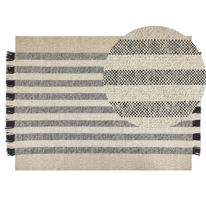 Wool Area Rug 140x200cm Off - White and Black